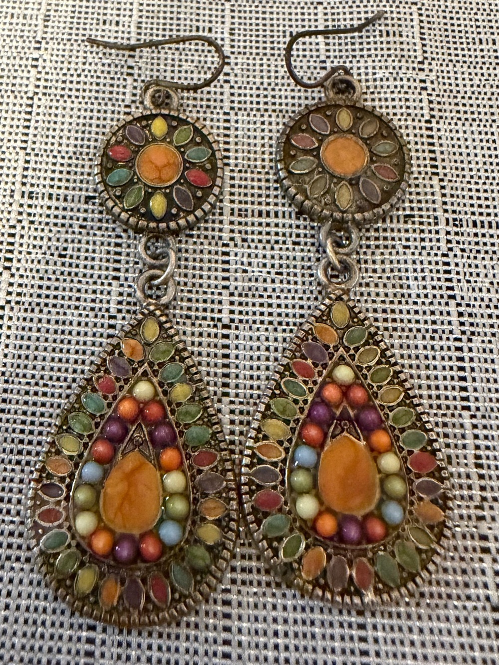 Bohemian Multicolor Teardrop Dangle Earrings - Unbranded - Picture 3 of 4